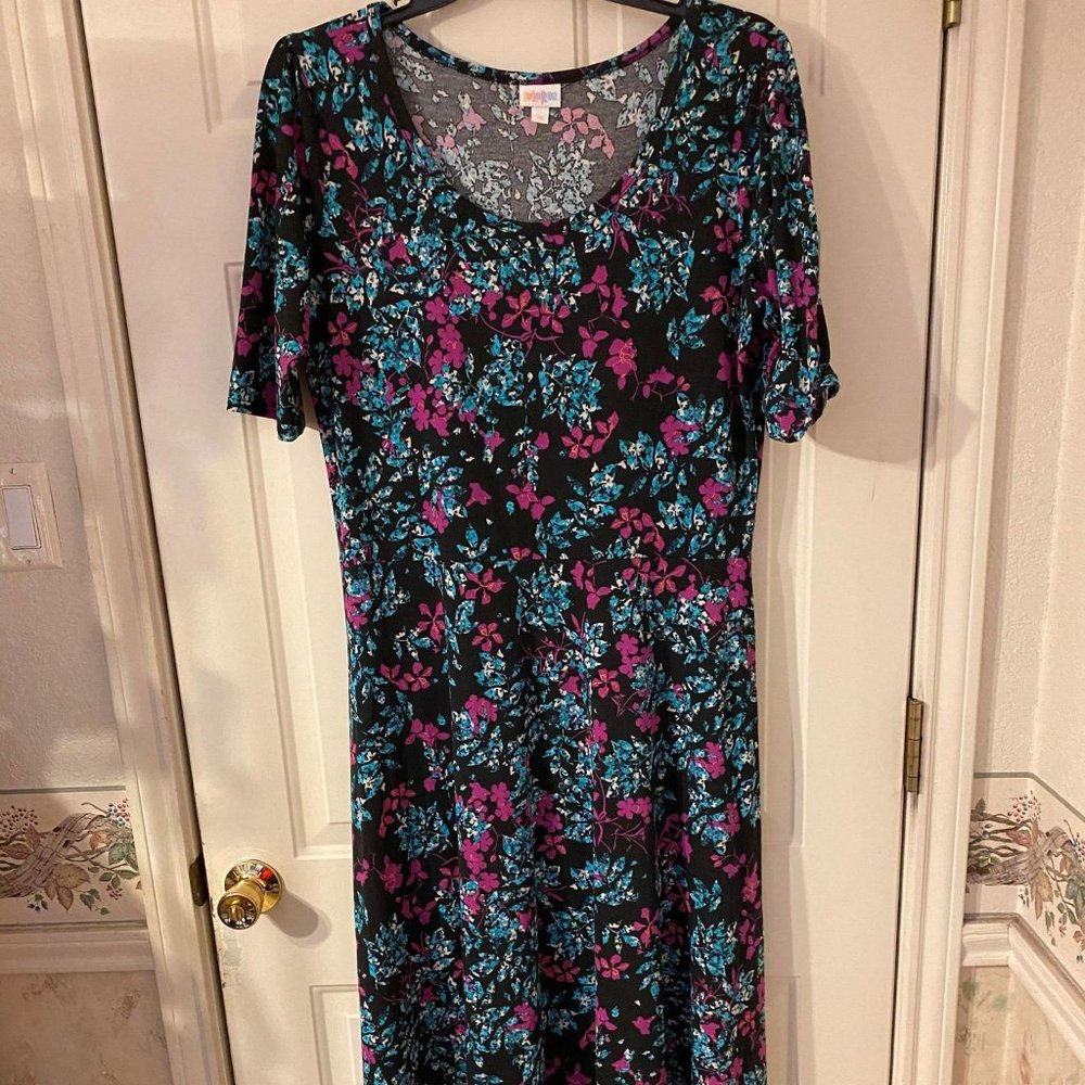 LuLaRoe 3XL Black w/Teal & Pink Design Ana Dress